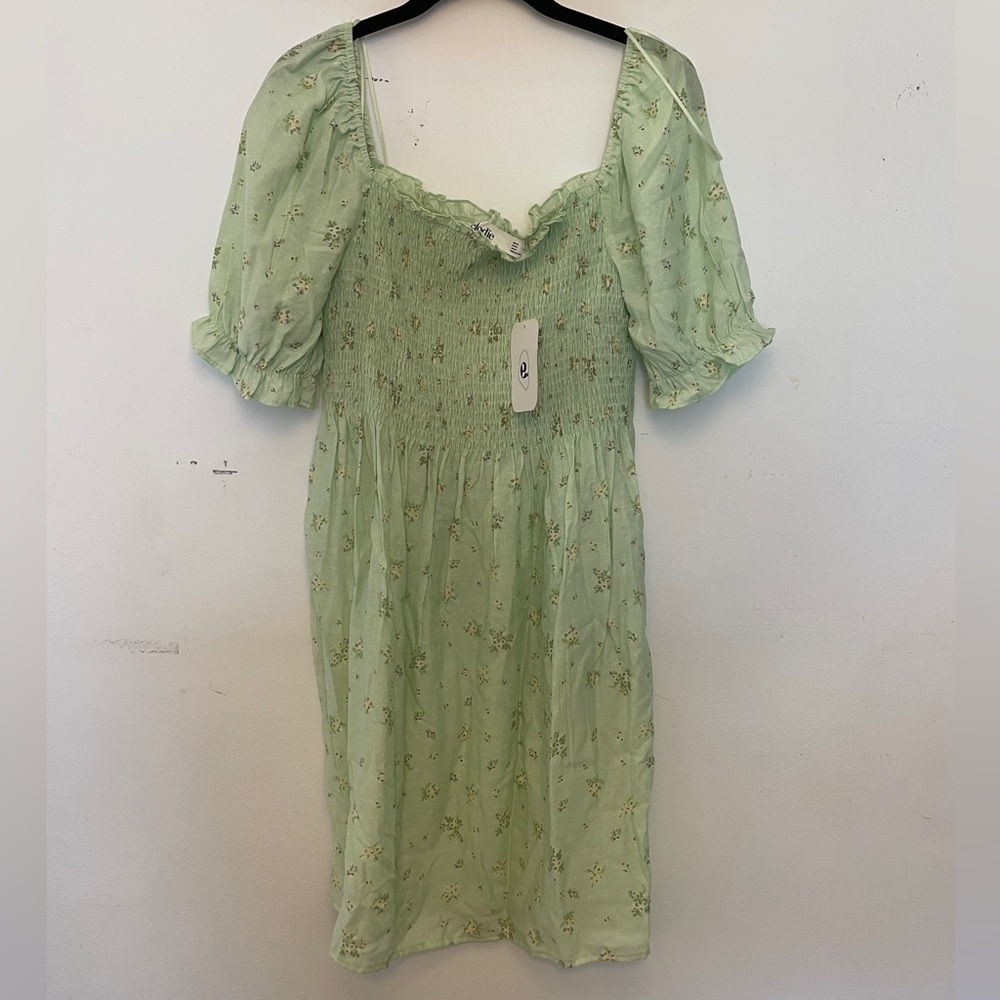 Green Floral Smocked Dress